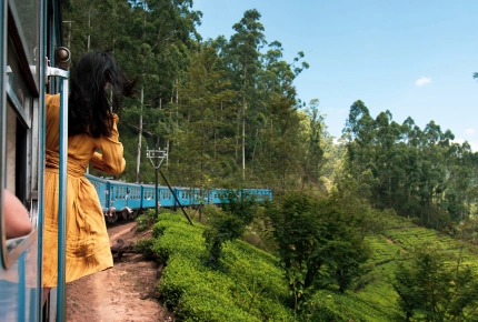 Slow Travelling: Frau auf Zug in Sri Lanka